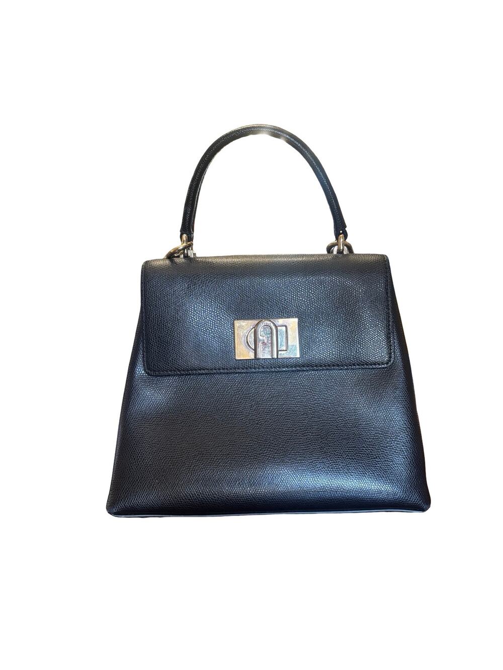 Furla 1927 Black Leather Top Handle Crossbody Satchel Bag